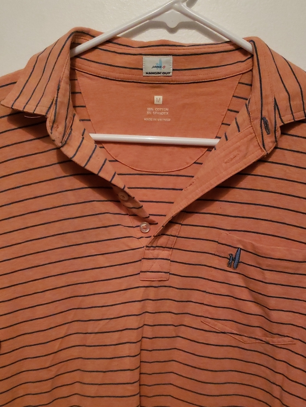 johnnie-O Men's Peach Polo with Navy Stripes